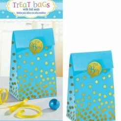 Balloon Agencies Baby Shower Blue Paper Treat Bags + Stickers