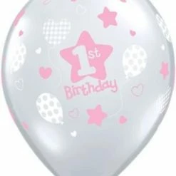 Not Specified 1st Birthday Balloons Pink Clear - Single Or Pack - Helium Filled - Flat Printed AGES