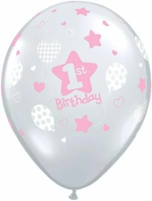 Not Specified 1st Birthday Balloons Pink Clear - Single Or Pack - Helium Filled - Flat Printed AGES
