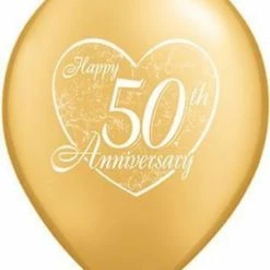 Not Specified Printed Balloons 50th Anniversary Balloons Gold - Singles Or Packs - Helium Filled Or Flat