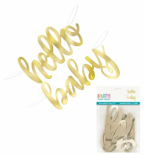 Metero Hello Baby Gold Banner Baby Shower