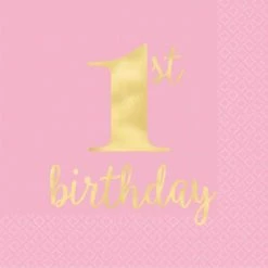 Balloon Agencies 1ST Birthday Napkins Hot Stamped Pink
