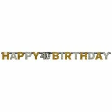 Balloon Agencies 40th Happy Birthday Letter Banner | Black Gold Silver