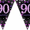 Balloon Agencies 90th Flag Banner Pink & Black Birthday Banners & Bunting