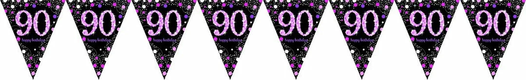 Balloon Agencies 90th Flag Banner Pink & Black Birthday Banners & Bunting