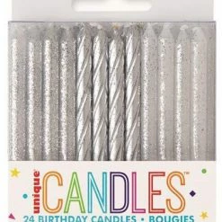 Metero Glittered Silver Candles