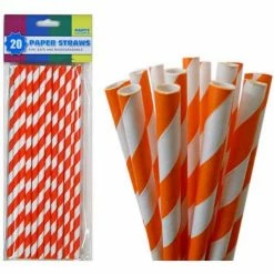 Not Specified Catering Straws Orange & White Striped Pk20