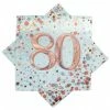 Alpen 80th Napkins Rose Gold & White 80th Birthday