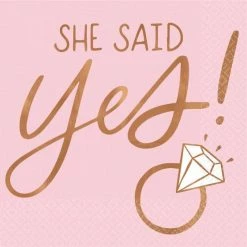 Balloon Agencies Napkins - Printed She Said Yes Blush Hot Foiled Beverage Napkins