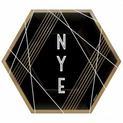 Balloon Agencies New Years Eve Gold & Black NYE Paper Plates | Hexagon