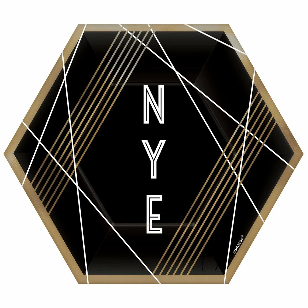 Balloon Agencies New Years Eve Gold & Black NYE Paper Plates | Hexagon