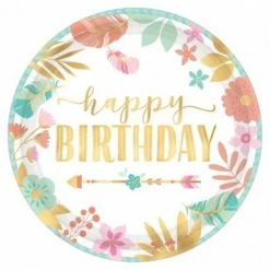Balloon Agencies Boho Happy Birthday - 17cm Round Metallic Plates
