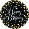 Balloon Agencies Happy Birthday Plates | Black,Gold & Silver Plates - Printed