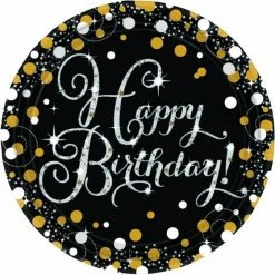 Balloon Agencies Happy Birthday Plates | Black,Gold & Silver Plates - Printed