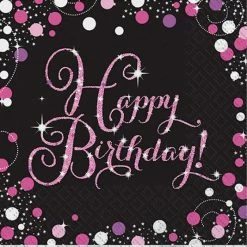 Balloon Agencies Happy Birthday Napkins | Pink & Black