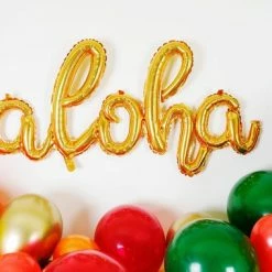 Party Planet Script Balloons - AIR FILLED Aloha Balloon Gold Script - Air Fill Only
