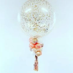 Party Planet Confetti Balloons Large Rose Gold Confetti Balloon With Tassels - EACH