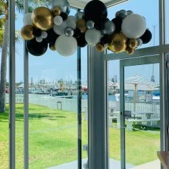 Party Planet Black, White, Gold & Silver Chrome Balloon Garland 2m