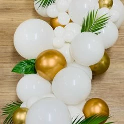 Party Planet Balloon Garland White & Chrome Bronze With Greenery