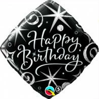 Not Specified Happy Birthday Foil Balloon Silver & Black Diamond Send Balloons