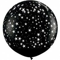 Not Specified Round Black With White Stars Balloon 90cm Printed Balloons