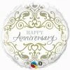 Not Specified Happy Anniversary Balloon - White & Gold Send Balloons