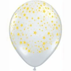 Not Specified Stars Balloons Clear W/ Gold Stars- Singles Or Packs - Helium Filled Or Flat