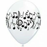 Not Specified Printed Balloons Music Note Balloons White W/ Black Print- Singles Or Packs - Helium Filled Or Flat