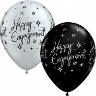 Not Specified Happy Engagement Balloons Black & Silver - Singles Or Packs - Helium Filled Or Flat