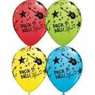 Not Specified Printed Balloons Rock & Roll Balloons Assorted- Singles Or Packs - Helium Filled Or Flat