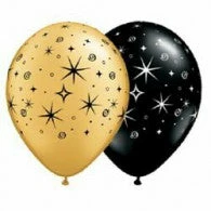 Not Specified Stars Balloons Black & Gold- Singles Or Packs - Helium Filled Or Flat