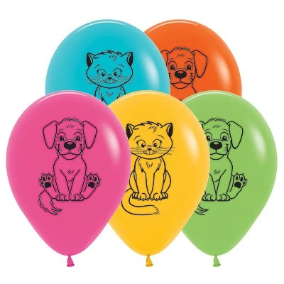 Not Specified Printed Balloons Dogs & Cats Balloons Assorted - Singles Or Packs - Helium Filled Or Flat