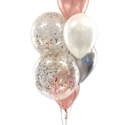 Party Planet Balloon Bouquets Rose Gold Confetti Balloons With Silver & White