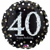 Not Specified Send Balloons 40th Birthday Balloon - Black & White Sparkling