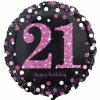 Not Specified 21st Birthday Balloon - Pink & Black Sparkling Send Balloons