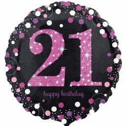 Not Specified 21st Birthday Balloon - Pink & Black Sparkling Send Balloons