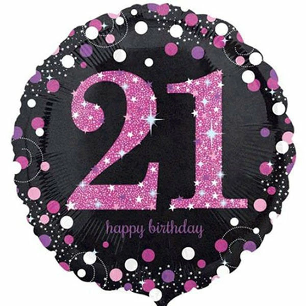 Not Specified 21st Birthday Balloon - Pink & Black Sparkling Send Balloons
