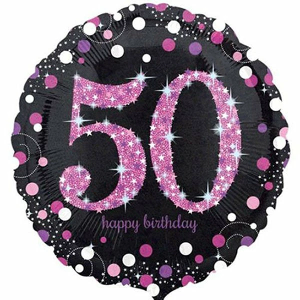 Not Specified 50th Birthday Balloon - Pink & Black Sparkling Send Balloons